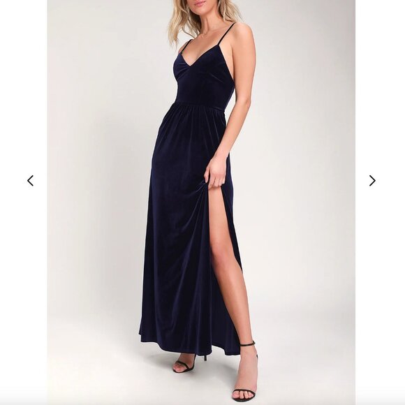 NWT Lulus | Final Song Cross Back Navy Blue Velvet Maxi Dress | Size XL - Picture 3 of 16